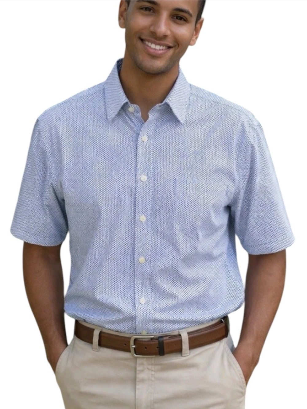 Alan Flusser Button-Up Shirt Men’s M Short Sleeve Cotton Blue Geometric